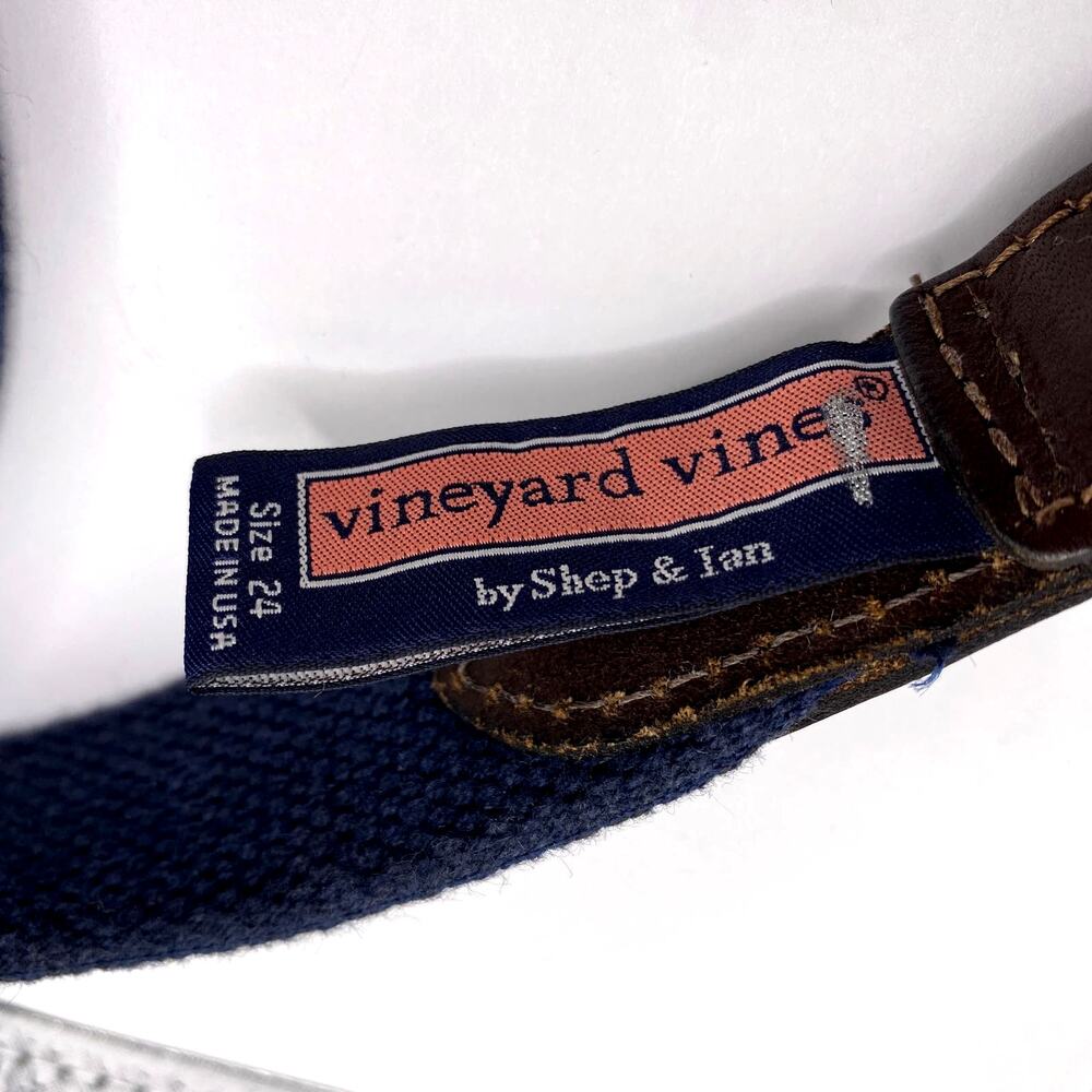 Vineyard Vines Navy Blue Swordfish Canvas Club Belt Brass Buckle Preppy Sz 24 - Picture 6 of 6